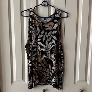 Old Navy Black Tank Top with Brown & White Leaf Print